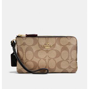 Coach Double Corner Zip Wristlet In Canvas/Black